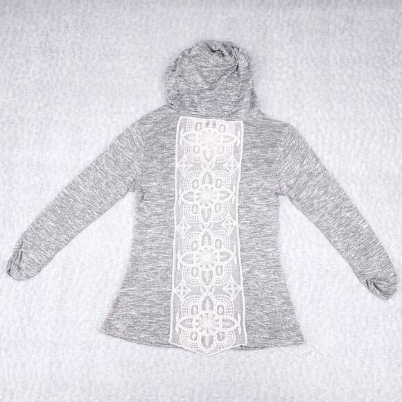 Miss Chievous Hoodie Womens M Gray Lace Crochet Back Pockets Casual Athleisure - Picture 2 of 13